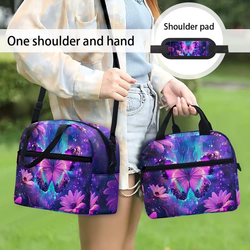 Yuosegray Butterfly Lunch Box for Girls 4-6 Purple Preppy Lunch Box for Kids 6-8 Preschool Meal Bag Boys 8-10 Kindergarten Toddler Children Elementary School Adjustable Shoulder Strap Portable - Image 3